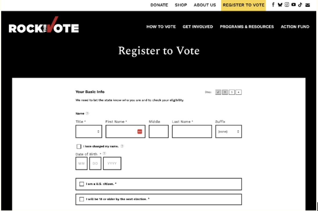 Figure 3. Image of Registering to Vote in Pennsylvania from RockTheVote.org, Accessed 5/14/25